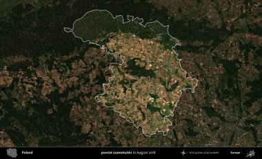 powiat szamotulski. Polonya 'nın idari alanı, Ağustos 2018' de çekilen Kopernik Nöbetçi karolarından oluşan koyu renkli bir uydu görüntüsü üzerine vurgulandı ve özetlendi