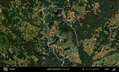 gmina Szczecinek. Polonya 'nın idari bölgesini Haziran 2018' de çekilen Kopernik Nöbetçi karolarından oluşan bir uydu görüntüsüne göre özetledik.