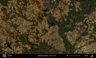 gmina Szczecinek. Copernicus Sentinel 'in Mart 2025' te çekilmiş uydu görüntüsü üzerine Polonya 'nın idari bölgesi
