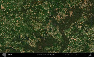 powiat szczecinecki. Mayıs 2024 'te Copernicus Sentinel karolarından oluşan uydu görüntüsü üzerine Polonya' nın idari bölgesi