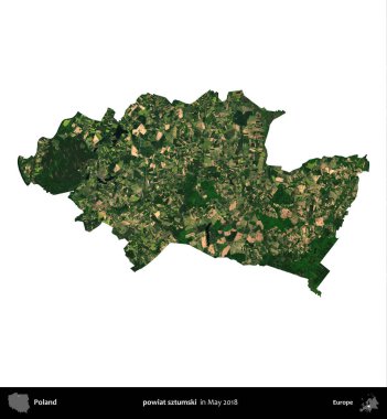 powiat sztumski. Polonya 'nın idari bölgesi, Mayıs 2018' de çekilen Kopernik Nöbetçi Fayanslarından oluşan bir uydu görüntüsü üzerinde beyaza izole edildi.