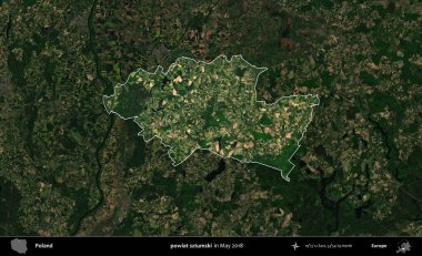 powiat sztumski. Polonya 'nın idari alanı, Mayıs 2018' de çekilen Kopernik Nöbetçi karolarından oluşan koyu renkli bir uydu görüntüsüyle vurgulandı ve özetlendi