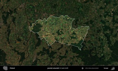 powiat sztumski. Polonya 'nın idari alanı, Haziran 2018' de çekilen Kopernik Nöbetçi karolarından oluşan koyu renkli bir uydu görüntüsüyle vurgulandı ve özetlendi