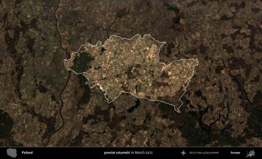 powiat sztumski. Polonya 'nın idari alanı, Mart 2022' de çekilen Kopernik Nöbetçi karolarından oluşan koyu renkli bir uydu görüntüsü üzerine vurgulandı ve özetlendi.