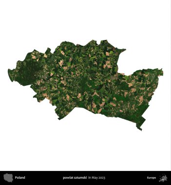 powiat sztumski. Polonya 'nın idari bölgesi, Mayıs 2023' te çekilen Kopernik Nöbetçi Fayanslarından oluşan bir uydu görüntüsüyle beyaza izole edildi.