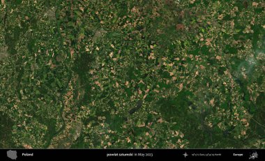 powiat sztumski. Copernicus Sentinel 'in Mayıs 2023' te çekilmiş uydu görüntüsü üzerine Polonya 'nın idari bölgesi.