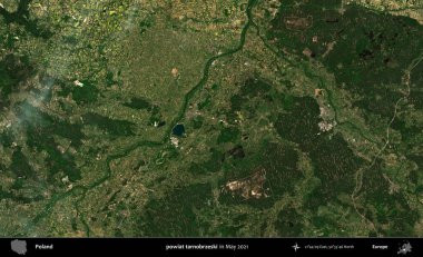 powiat tarnobrzeski. Copernicus Sentinel 'in Mayıs 2021' de çekilmiş uydu görüntüsü üzerine Polonya 'nın idari bölgesi.