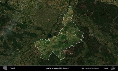 powiat tarnobrzeski. Polonya 'nın idari alanı, Mayıs 2021' de çekilen Kopernik Nöbetçi karolarından oluşan koyu renkli bir uydu görüntüsüyle vurgulandı ve özetlendi