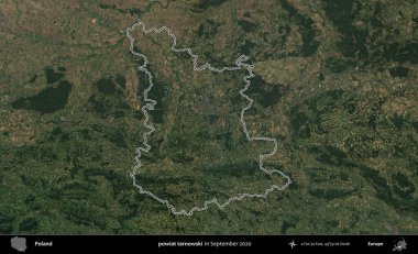 powiat tarnowski. Eylül 2020 'de çekilen Kopernik Nöbetçi karolarından oluşan bir uydu görüntüsü üzerine Polonya' nın idari bölgesinin ana hatlarını çizdim.