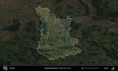powiat tarnowski. Polonya 'nın idari alanı, Eylül 2020' de çekilen Kopernik Nöbetçi karolarından oluşan koyu renkli bir uydu görüntüsü üzerine vurgulandı ve özetlendi