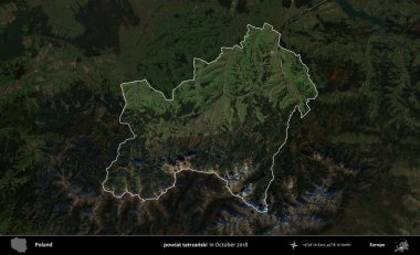 powiat tatrzanski. Polonya 'nın idari alanı, Ekim 2018' de çekilen Kopernik Nöbetçi karolarından oluşan koyu renkli bir uydu görüntüsü üzerine vurgulandı ve özetlendi