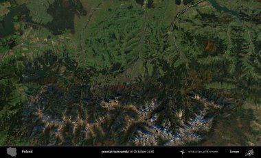 powiat tatrzanski. Polonya 'nın idari bölgesi, Ekim 2018' de çekilen Kopernik Sentinel karolarından oluşan bir uydu görüntüsü üzerine kurulmuştur.