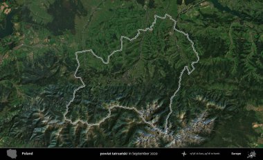 powiat tatrzanski. Eylül 2020 'de çekilen Kopernik Nöbetçi karolarından oluşan bir uydu görüntüsü üzerine Polonya' nın idari bölgesinin ana hatlarını çizdim.