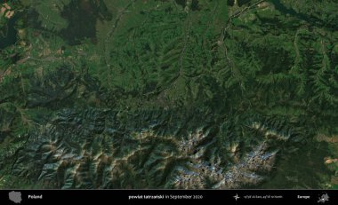 powiat tatrzanski. Eylül 2020 'de Copernicus Sentinel karolarından oluşan bir uydu görüntüsü üzerine Polonya' nın idari bölgesi