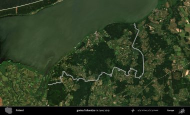 gmina Tolkmicko. Polonya 'nın idari bölgesini Haziran 2019' da çekilen Kopernik Nöbetçi karolarından oluşan bir uydu görüntüsüne göre özetledik.