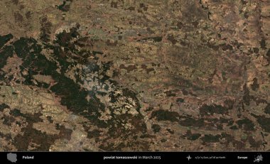 powiat tomaszowski. Copernicus Sentinel 'in Mart 2025' te çekilmiş uydu görüntüsü üzerine Polonya 'nın idari bölgesi