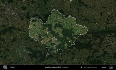 powiat tomaszowski. Polonya 'nın idari alanı, Haziran 2018' de çekilen Kopernik Nöbetçi karolarından oluşan koyu renkli bir uydu görüntüsüyle vurgulandı ve özetlendi
