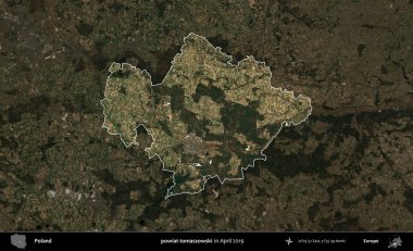 powiat tomaszowski. Polonya 'nın idari alanı, Nisan 2019' da çekilen Kopernik Nöbetçi karolarından oluşan koyu renkli bir uydu görüntüsü üzerine vurgulandı ve özetlendi.