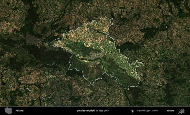 Powiat Torski. Polonya 'nın idari alanı, Mayıs 2017' de çekilen Kopernik Nöbetçi karolarından oluşan koyu renkli bir uydu görüntüsü üzerinde vurgulandı ve özetlendi.