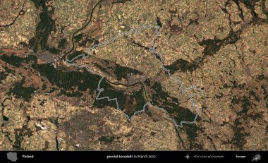 Powiat Torski. Polonya 'nın idari bölgesini Mart 2022' de çekilen Kopernik Sentinel karolarından oluşan bir uydu görüntüsü ile özetledik.