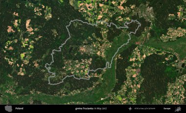 gmina Trzcianka. Mayıs 2017 'de çekilen Kopernik Nöbetçi karolarından oluşan bir uydu görüntüsü üzerine Polonya' nın idari bölgesinin ana hatlarını belirledik.