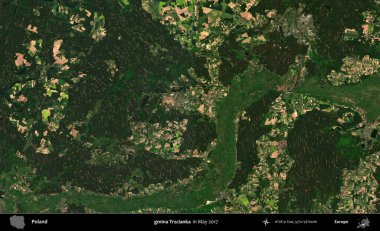 gmina Trzcianka. Copernicus Sentinel 'in Mayıs 2017' de çekilmiş uydu görüntüsü üzerine Polonya 'nın idari bölgesi.