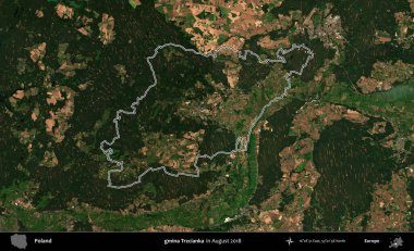 gmina Trzcianka. Polonya 'nın idari bölgesini Ağustos 2018' de çekilen Kopernik Nöbetçi karolarından oluşan bir uydu görüntüsüne göre özetledik.