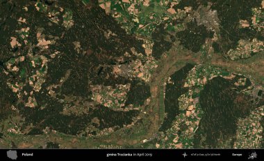 gmina Trzcianka. Nisan 2019 'da çekilen Kopernik Sentinel karolarından oluşan bir uydu görüntüsü üzerine Polonya' nın idari bölgesi