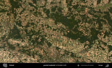 powiat trzebnicki. Polonya 'nın idari bölgesi, Ekim 2018' de çekilen Kopernik Sentinel karolarından oluşan bir uydu görüntüsü üzerine kurulmuştur.