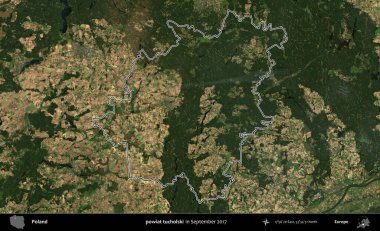 powiat tucholski. Eylül 2017 'de çekilen Kopernik Nöbetçi karolarından oluşan bir uydu görüntüsünde Polonya' nın idari bölgesinin ana hatları belirlendi