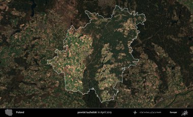 powiat tucholski. Polonya 'nın idari alanı, Nisan 2019' da çekilen Kopernik Nöbetçi karolarından oluşan koyu renkli bir uydu görüntüsü üzerine vurgulandı ve özetlendi.