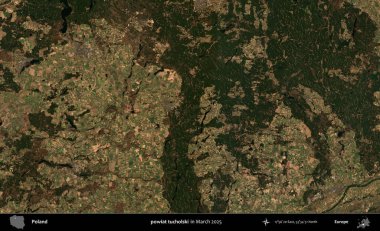 powiat tucholski. Copernicus Sentinel 'in Mart 2025' te çekilmiş uydu görüntüsü üzerine Polonya 'nın idari bölgesi