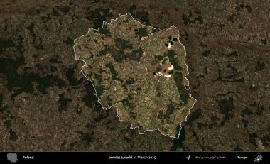 powiat turecki. Polonya 'nın idari alanı, Mart 2025' te çekilen Kopernik Nöbetçi karolarından oluşan koyu renkli bir uydu görüntüsü üzerine vurgulandı ve özetlendi
