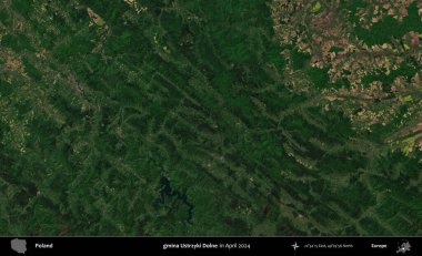 gmina Ustrzyki Dolne. Nisan 2024 'te çekilen Kopernik Sentinel karolarından oluşan uydu görüntüsü üzerine Polonya' nın idari bölgesi