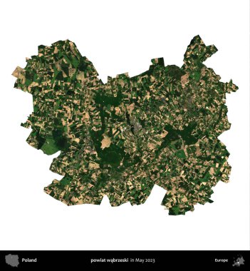 powiat wabrzeski. Polonya 'nın idari bölgesi, Mayıs 2023' te çekilen Kopernik Nöbetçi Fayanslarından oluşan bir uydu görüntüsüyle beyaza izole edildi.