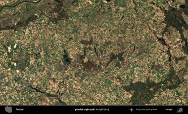 powiat wabrzeski. Nisan 2019 'da çekilen Kopernik Sentinel karolarından oluşan bir uydu görüntüsü üzerine Polonya' nın idari bölgesi