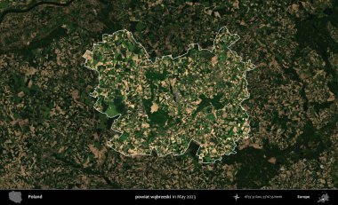 powiat wabrzeski. Polonya 'nın idari alanı, Mayıs 2023' te çekilen Kopernik Nöbetçi karolarından oluşan koyu renkli bir uydu görüntüsü üzerinde vurgulandı ve özetlendi.