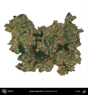 powiat wabrzeski. Polonya idari bölgesi, Eylül 2024 'te çekilen Kopernik Nöbetçi karolarından oluşan bir uydu görüntüsü üzerinde beyaza izole edildi.