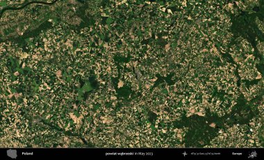 powiat wabrzeski. Copernicus Sentinel 'in Mayıs 2023' te çekilmiş uydu görüntüsü üzerine Polonya 'nın idari bölgesi.