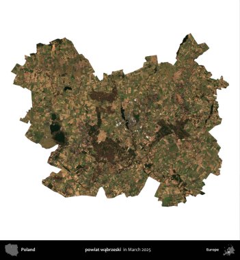 powiat wabrzeski. Polonya idari bölgesi, Mart 2025 'te çekilen Kopernik Nöbetçi karolarından oluşan bir uydu görüntüsü üzerinde beyaza izole edildi.