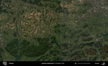 powiat wadowicki. Polonya 'nın idari bölgesi, Ekim 2018' de çekilen Kopernik Sentinel karolarından oluşan bir uydu görüntüsü üzerine kurulmuştur.