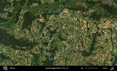 powiat wagrowiecki. Mayıs 2017 'de çekilen Kopernik Nöbetçi karolarından oluşan bir uydu görüntüsü üzerine Polonya' nın idari bölgesinin ana hatlarını belirledik.