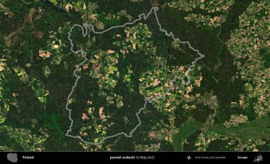 powiat walecki. Mayıs 2017 'de çekilen Kopernik Nöbetçi karolarından oluşan bir uydu görüntüsü üzerine Polonya' nın idari bölgesinin ana hatlarını belirledik.