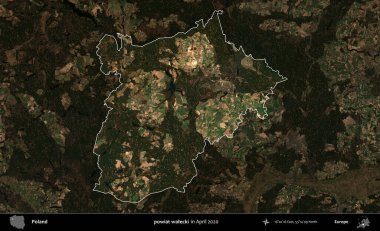 powiat walecki. Polonya 'nın idari alanı, Nisan 2020' de çekilen Kopernik Nöbetçi karolarından oluşan koyu renkli bir uydu görüntüsü üzerine vurgulandı ve özetlendi