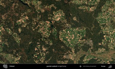 powiat walecki. Nisan 2019 'da çekilen Kopernik Sentinel karolarından oluşan bir uydu görüntüsü üzerine Polonya' nın idari bölgesi