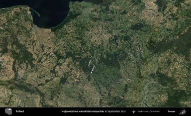 wojewodzz iki sıcak-mazurskie. Copernicus Sentinel 'in Eylül 2021' de çekilen uydu görüntüsü üzerine Polonya 'nın idari bölgesi