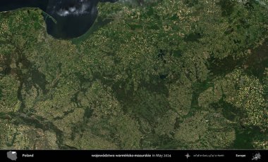wojewodzz iki sıcak-mazurskie. Mayıs 2024 'te Copernicus Sentinel karolarından oluşan uydu görüntüsü üzerine Polonya' nın idari bölgesi