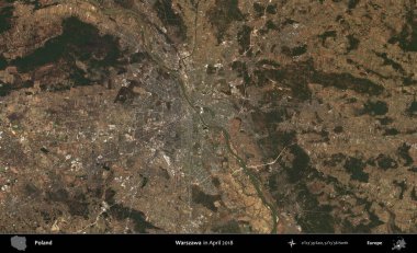 Warszawa 'da. Nisan 2018 'de çekilen Kopernik Sentinel karolarından oluşan bir uydu görüntüsü üzerine Polonya' nın idari bölgesi