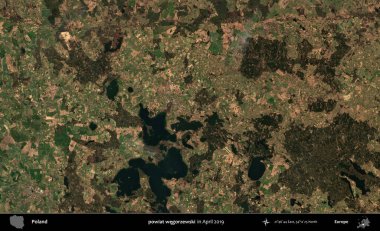 powiat wegorzewski. Nisan 2019 'da çekilen Kopernik Sentinel karolarından oluşan bir uydu görüntüsü üzerine Polonya' nın idari bölgesi