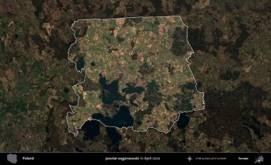 powiat wegorzewski. Polonya 'nın idari alanı, Nisan 2020' de çekilen Kopernik Nöbetçi karolarından oluşan koyu renkli bir uydu görüntüsü üzerine vurgulandı ve özetlendi